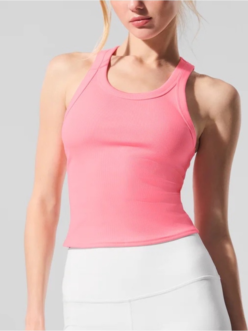 Alo yoga goddess ribbed tank top neon bubblegum NEW WITH TAGS MEDIUM